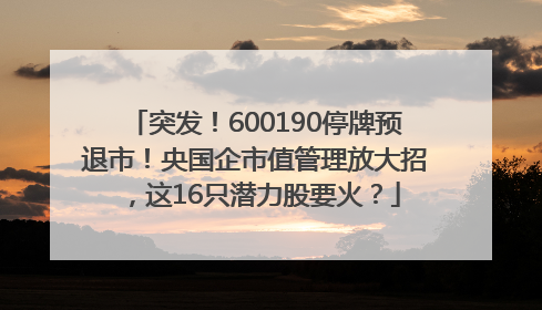 突发！600190停牌预退市！央国企市值管理放大招，这16只潜力股要火？