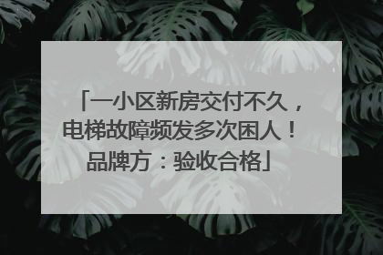 一小区新房交付不久，电梯故障频发多次困人！品牌方：验收合格