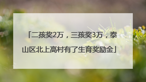 二孩奖2万，三孩奖3万，泰山区北上高村有了生育奖励金