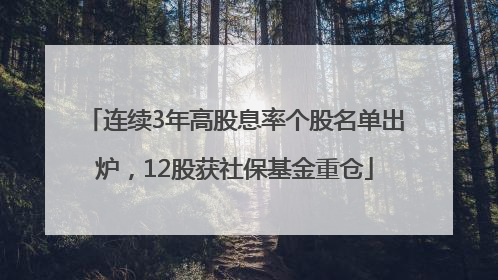 连续3年高股息率个股名单出炉，12股获社保基金重仓