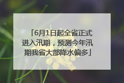 6月1日起全省正式进入汛期，预测今年汛期我省大部降水偏多